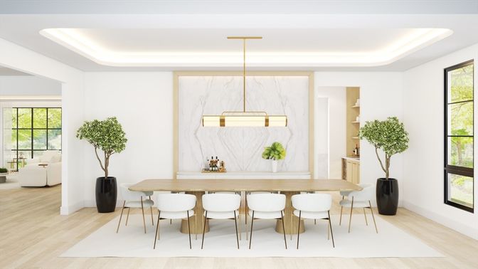 Dining room, Interior, Living room, Marble Walls, Wood Texture Flooring