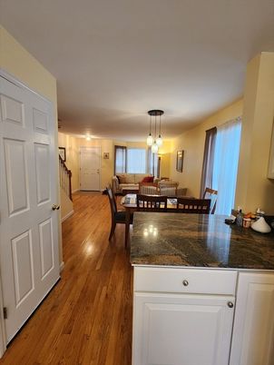 Dining room, Interior, Pendant Lights, Wood Texture Flooring