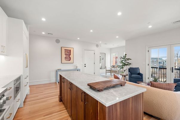 Interior, Kitchen, Living room, Recessed Lighting, Wood Texture Flooring