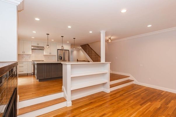 Interior, Kitchen, Pendant Lights, Recessed Lighting, Wood Texture Flooring