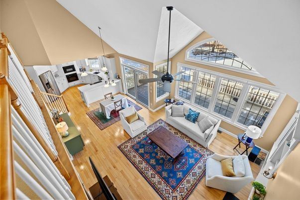 Interior, Living room, Pendant Lights, Wood Texture Flooring