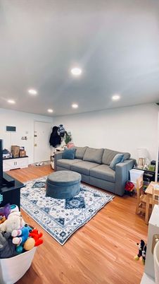 Bedroom, Interior, Living room, Recessed Lighting, Wood Texture Flooring
