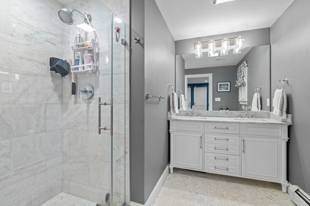 Bathroom, Dual Sink Vanities, Glass Shower, Interior
