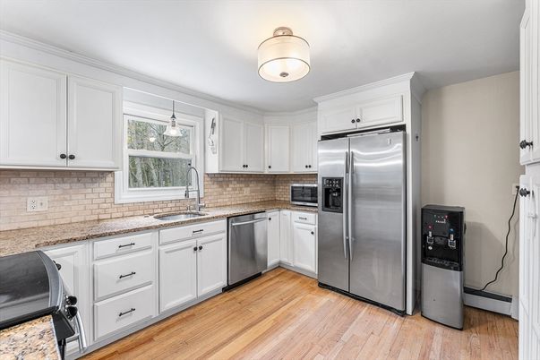 Interior, Kitchen, Pendant Lights, Stainless Steel Appliances, Wood Texture Flooring