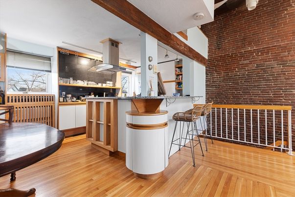 Interior, Kitchen, Stone Walls, Wood Texture Flooring