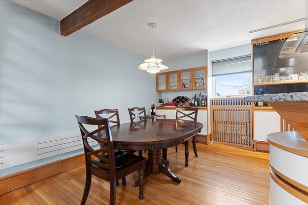 Dining room, Interior, Pendant Lights, Wood Texture Flooring