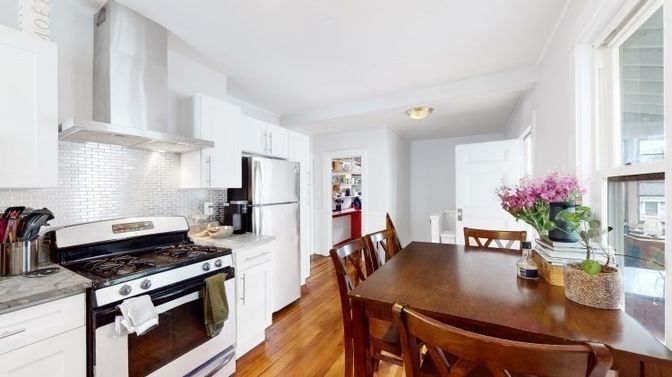 Dining room, Interior, Kitchen, Stainless Steel Appliances, Wood Texture Flooring