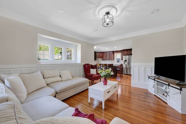 Interior, Kitchen, Living room, Recessed Lighting, Stainless Steel Appliances, Wood Texture Flooring