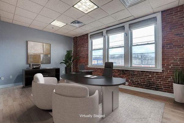 Home Office, Interior, Recessed Lighting, Stone Walls, Wood Texture Flooring