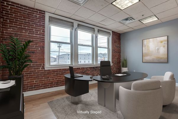 Home Office, Interior, Stone Walls, Wood Texture Flooring