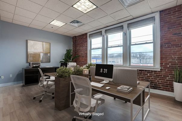 Home Office, Interior, Recessed Lighting, Stone Walls, Wood Texture Flooring