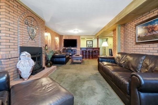 Fireplace, Interior, Living room, Pendant Lights, Stone Walls