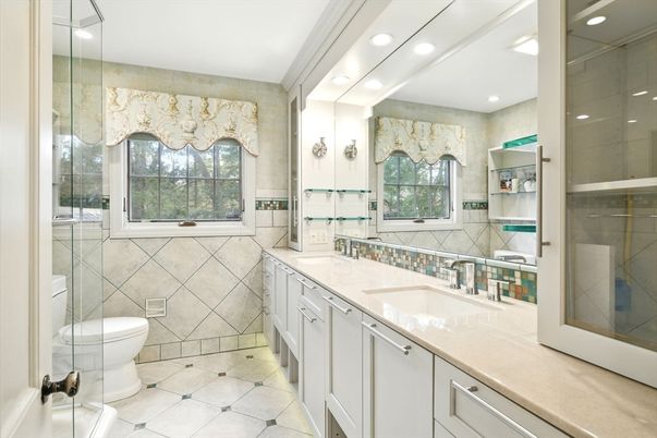 Bathroom, Dual Sink Vanities, Glass Shower, Interior, Recessed Lighting