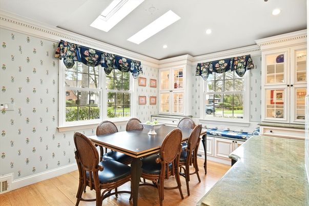 Dining room, Interior, Recessed Lighting, Wood Texture Flooring