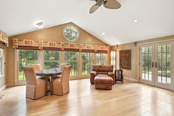 Dining room, Interior, Recessed Lighting, Wood Texture Flooring