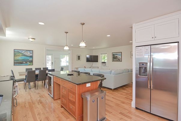 Dining room, Interior, Kitchen, Living room, Pendant Lights, Recessed Lighting, Wood Texture Flooring