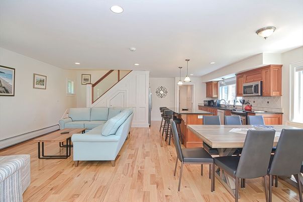 Dining room, Interior, Kitchen, Living room, Pendant Lights, Recessed Lighting, Wood Texture Flooring