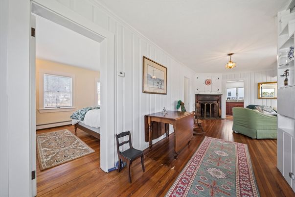 Bedroom, Fireplace, Interior, Wood Texture Flooring