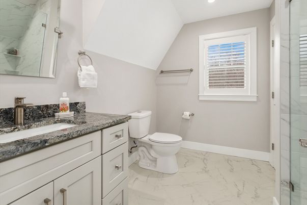 Bathroom, Glass Shower, Interior, Marble, Marble Walls, Recessed Lighting