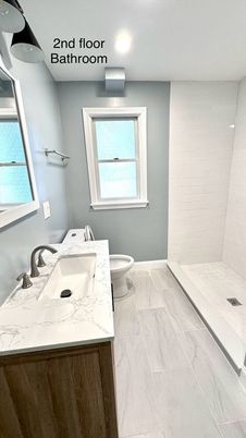 Bathroom, Interior, Marble, Recessed Lighting