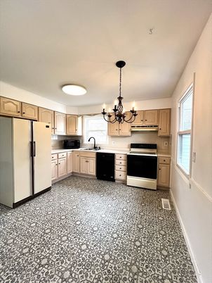 Chandelier, Interior, Kitchen, Stainless Steel Appliances