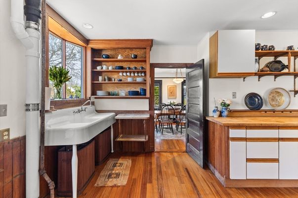Dining room, Interior, Pendant Lights, Recessed Lighting, Wood Texture Flooring