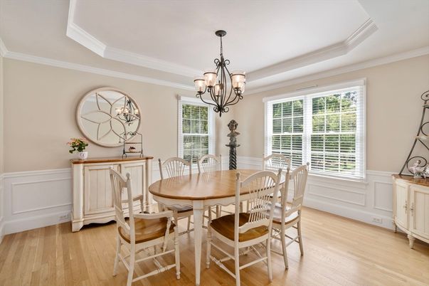 Chandelier, Dining room, Interior, Wood Texture Flooring