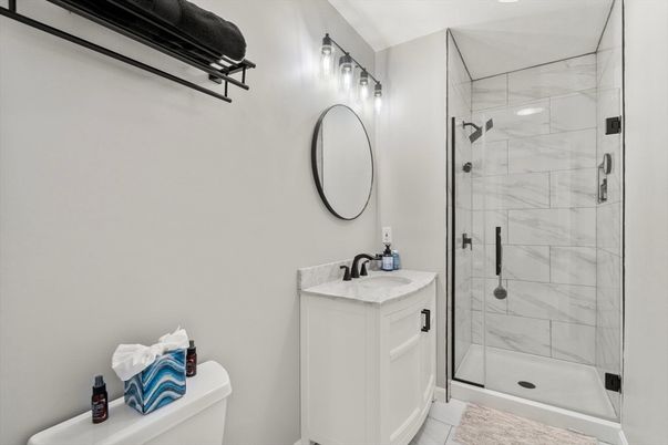 Bathroom, Glass Shower, Interior, Marble Walls