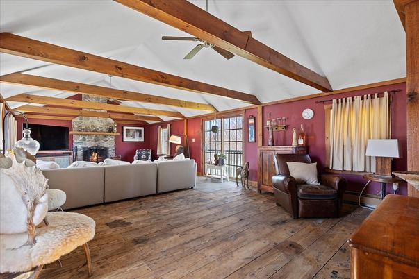 Fireplace, Interior, Living room, Wooden Beams, Wood Texture Flooring