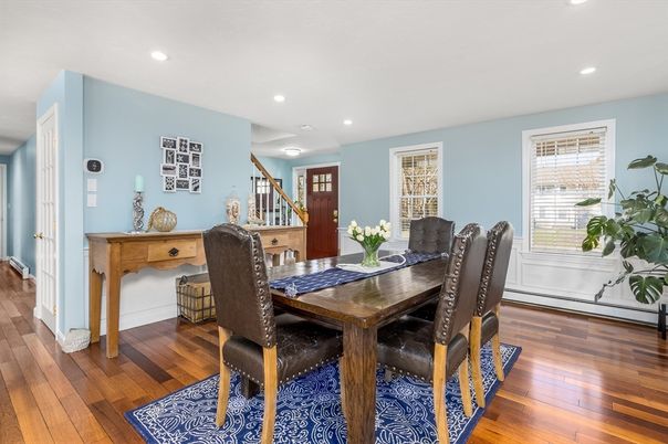 Dining room, Interior, Recessed Lighting, Wood Texture Flooring