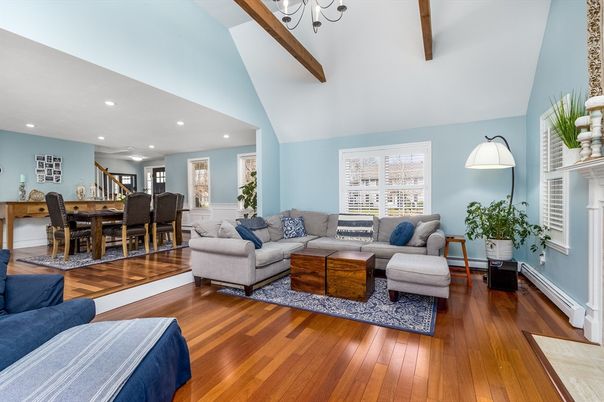 Dining room, Interior, Living room, Recessed Lighting, Wooden Beams, Wood Texture Flooring