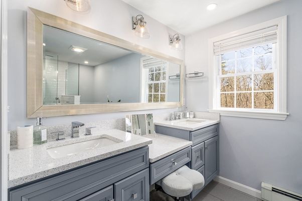 Bathroom, Dual Sink Vanities, Glass Shower, Interior, Recessed Lighting