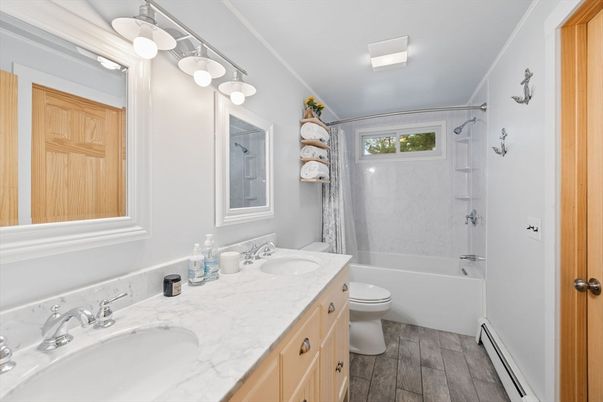 Bathroom, Dual Sink Vanities, Interior, Wood Texture Flooring