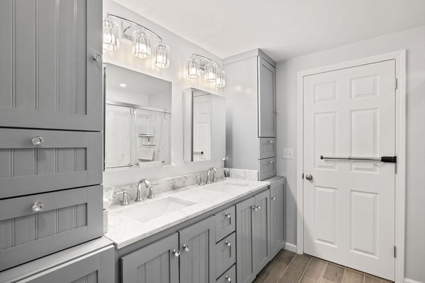 Bathroom, Dual Sink Vanities, Interior, Wood Texture Flooring