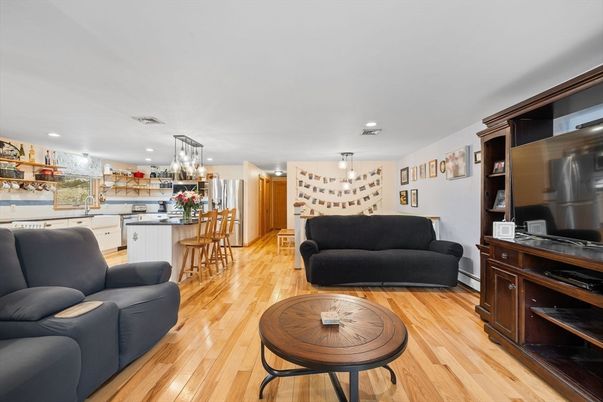Interior, Kitchen, Living room, Recessed Lighting, Wood Texture Flooring