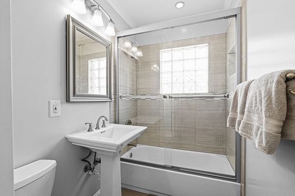 Bathroom, Glass Shower, Interior, Recessed Lighting