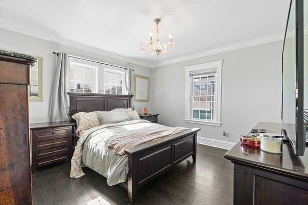 Bedroom, Chandelier, Interior, Wood Texture Flooring
