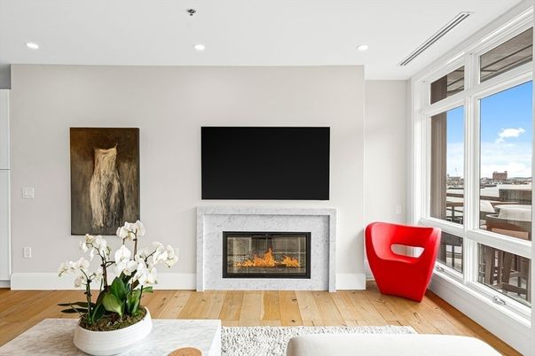 Fireplace, Interior, Recessed Lighting, Wood Texture Flooring