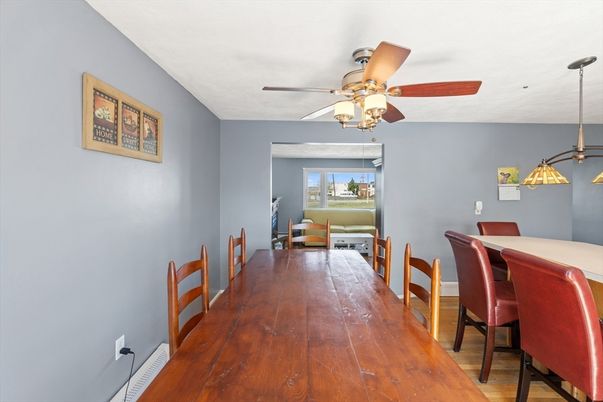 Dining room, Interior, Pendant Lights, Wood Texture Flooring