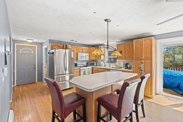 Interior, Kitchen, Pendant Lights, Stainless Steel Appliances, Wood Texture Flooring