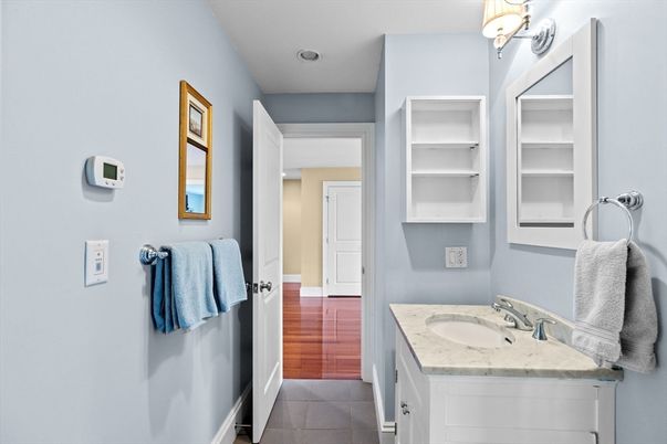 Bathroom, Interior, Recessed Lighting, Wood Texture Flooring