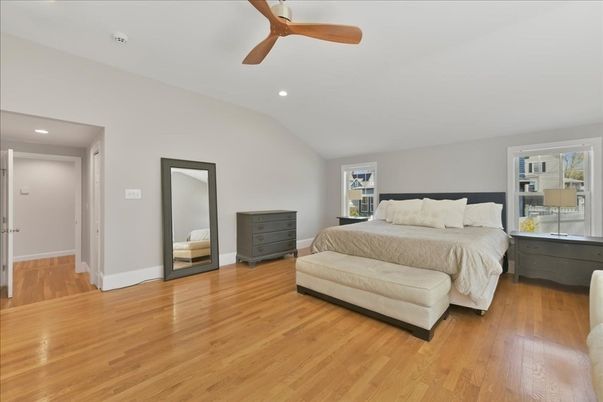 Bedroom, Interior, Recessed Lighting, Wood Texture Flooring