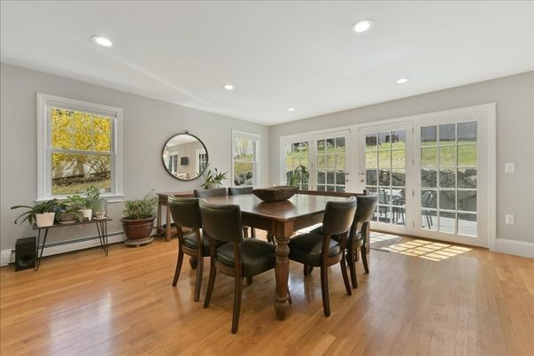 Dining room, Interior, Recessed Lighting, Wood Texture Flooring