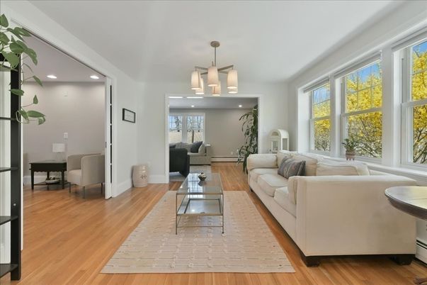 Interior, Living room, Pendant Lights, Recessed Lighting, Wood Texture Flooring