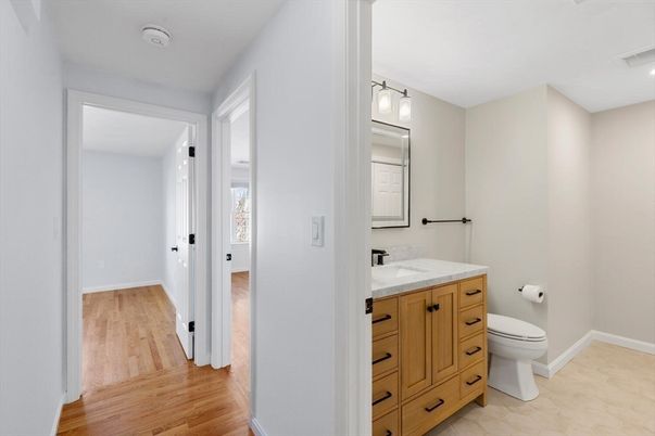 Bathroom, Interior, Recessed Lighting, Wood Texture Flooring