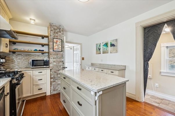 Interior, Kitchen, Stone Walls, Wood Texture Flooring