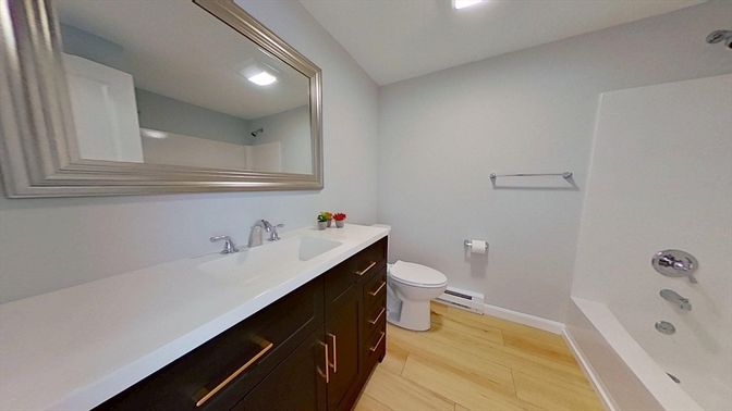 Bathroom, Interior, Recessed Lighting, Wood Texture Flooring