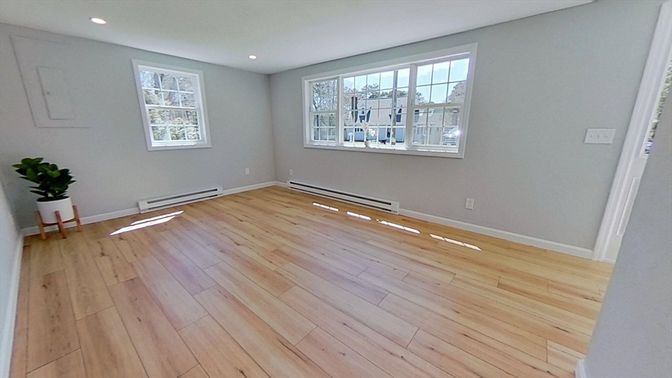 Empty room, Interior, Recessed Lighting, Wood Texture Flooring