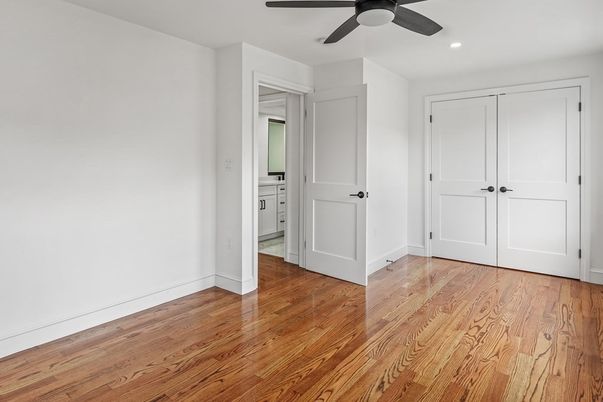 Bathroom, Empty room, Interior, Recessed Lighting, Wood Texture Flooring