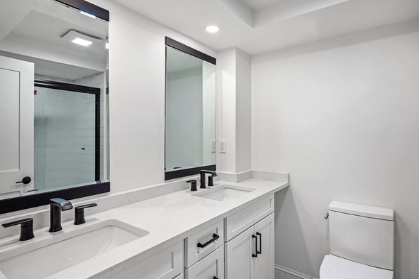 Bathroom, Dual Sink Vanities, Glass Shower, Interior, Recessed Lighting